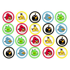 451228TZ set 20 cupcakes toppers de zahar decupate cu Angry Birds D5cm